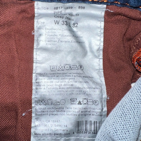 Alberto 4817 Pipe Cosy Jeans Regular Slim Fit Dark Wash Mens W33 hemmed L25 - Picture 10 of 14